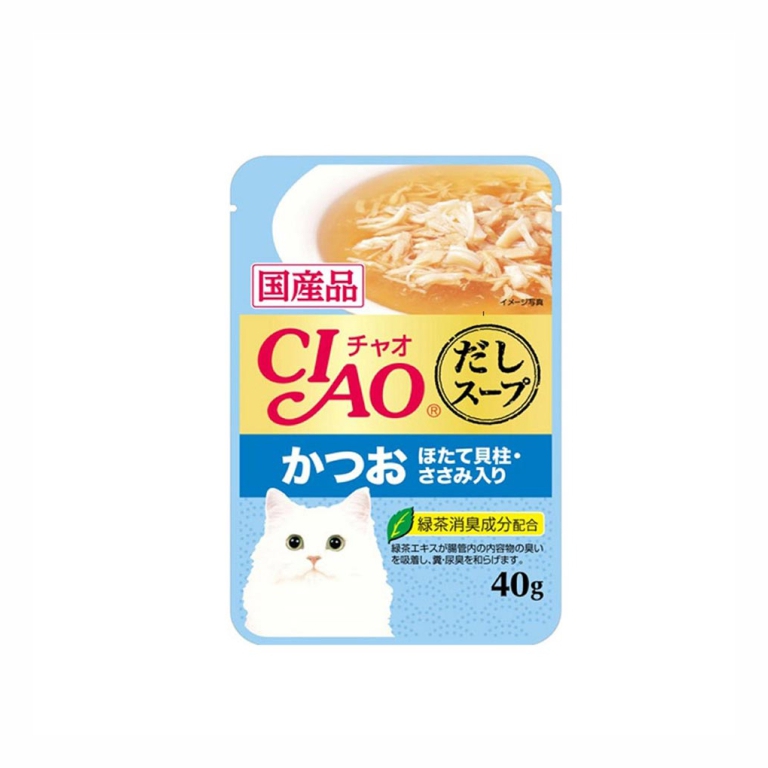Ciao | Soup Tuna Katsuo And Scallop Chicken Fillet Wet Cat Food 40g
