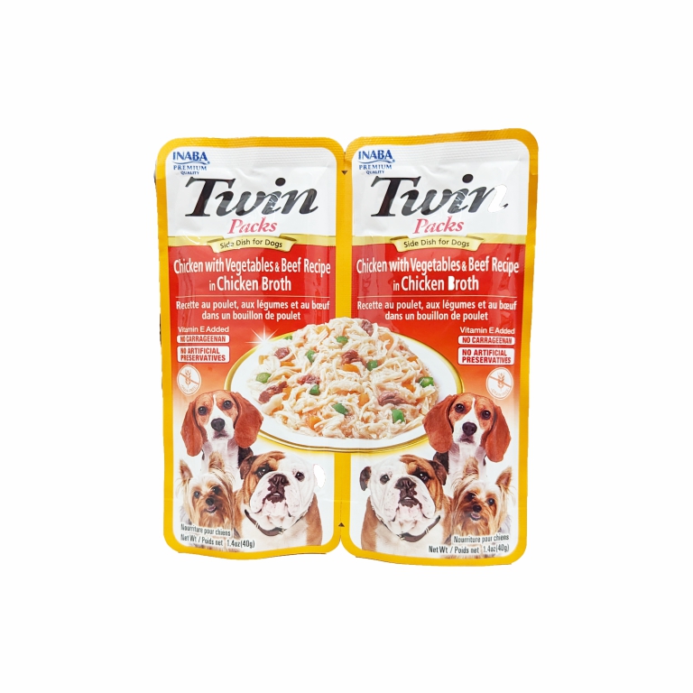 Inaba | Twin Pack Chicken with Vegetables & Beef Recipe in Chicken Broth Dog Wet Food 40g